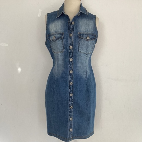 90’s Y2K Love Tree sleeveless button up front collared denim dress. Size Large - Picture 1 of 9
